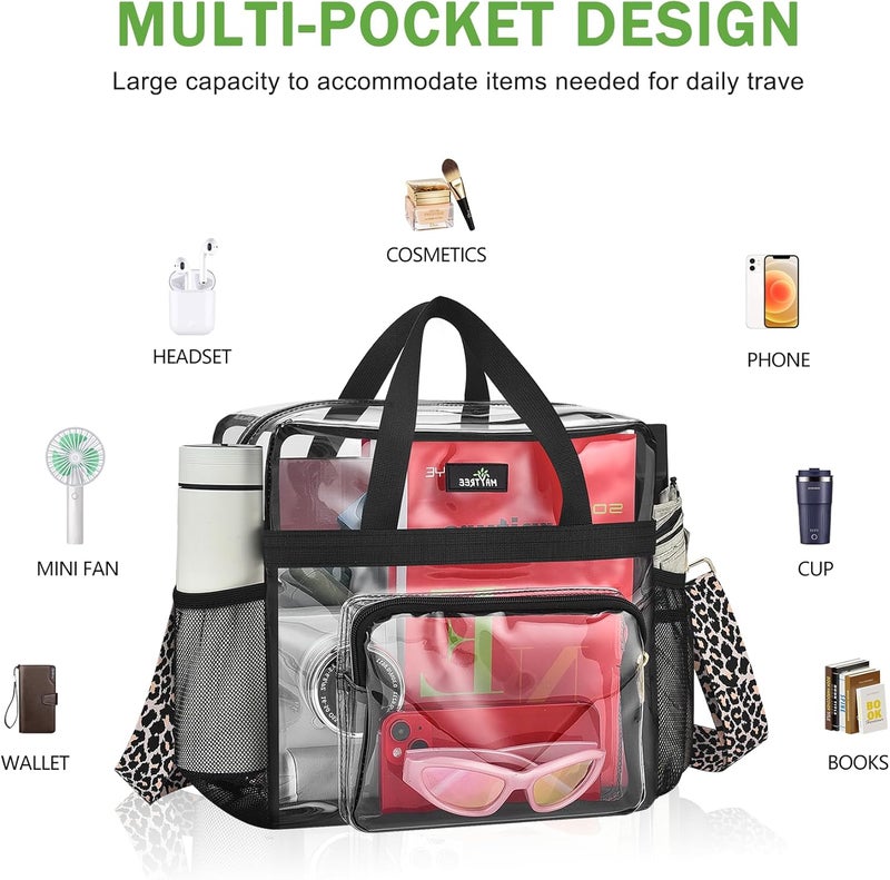 MAYTREE Clear Bag for Stadium Events, 12x6x12 Clear Tote Bag with Removable Strap, Transparent Bag for Concert Sports Festival, Leopard-Strap - Image 5
